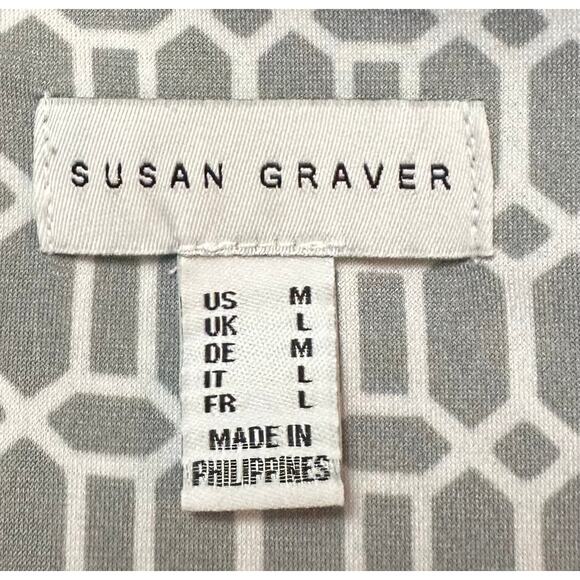 2/$15 Susan Graver Tiered Tunic Tank Top Gray White Sleeveless V-Neck Size M - Picture 7 of 9